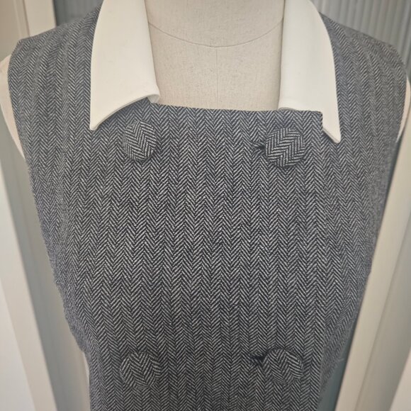 Self-Portrait Grey Herringbone Scarf Detail Mini Dress in a wool blend material - Picture 6 of 10